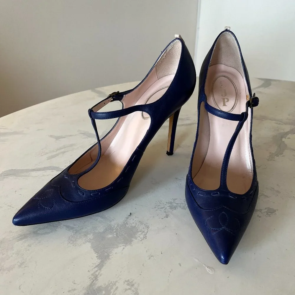 SJP by Sarah Jessica Parker T Strap Heel - Purple Leather 9.5 - Picture 1 of 15